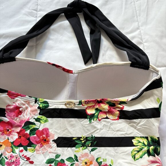 Jantzen Womens Size 14 Swimsuit Bathing Suit Floral Striped Pink White Beach - Picture 6 of 9